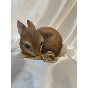 VTG Deborah Bell Jarrett Slowpoke Rabbit Snail Ceramic Figurine Sculpture Marked